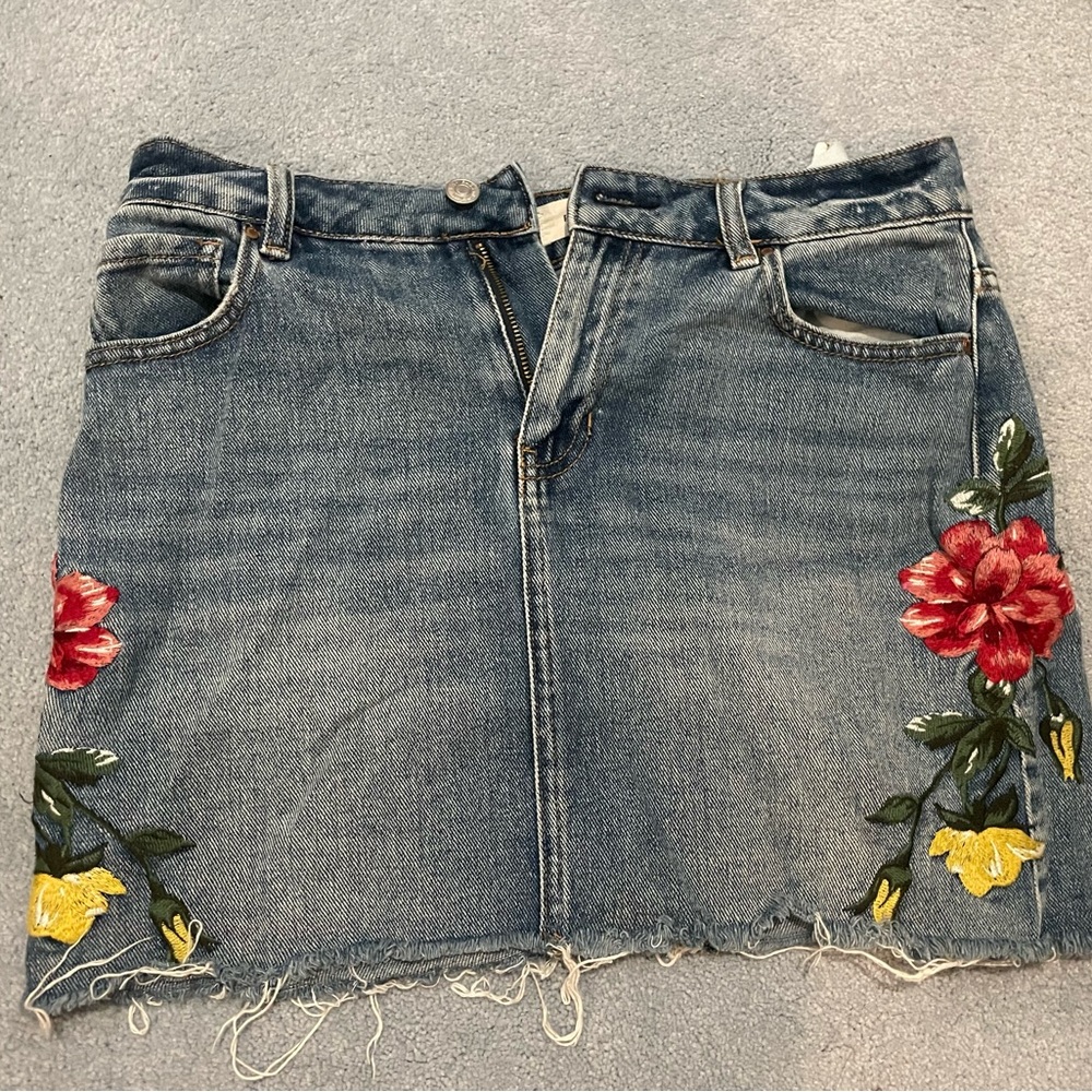 Pacsun Denim Jean Skirt with Flowers